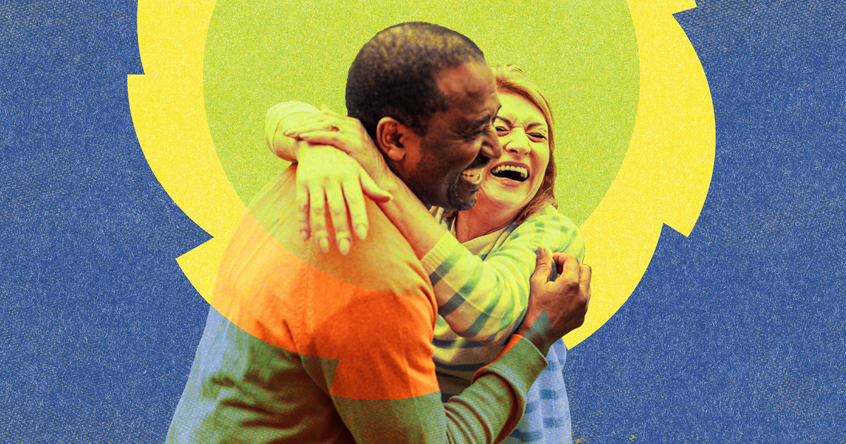 A man and a woman hugging