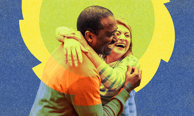 A man and a woman hugging