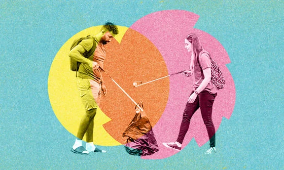 Litter picking on the beach.