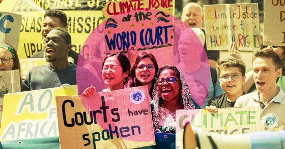 Climate justice protest outside a court