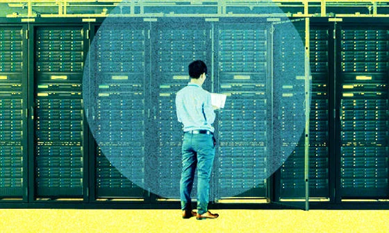 A man stood in a data centre
