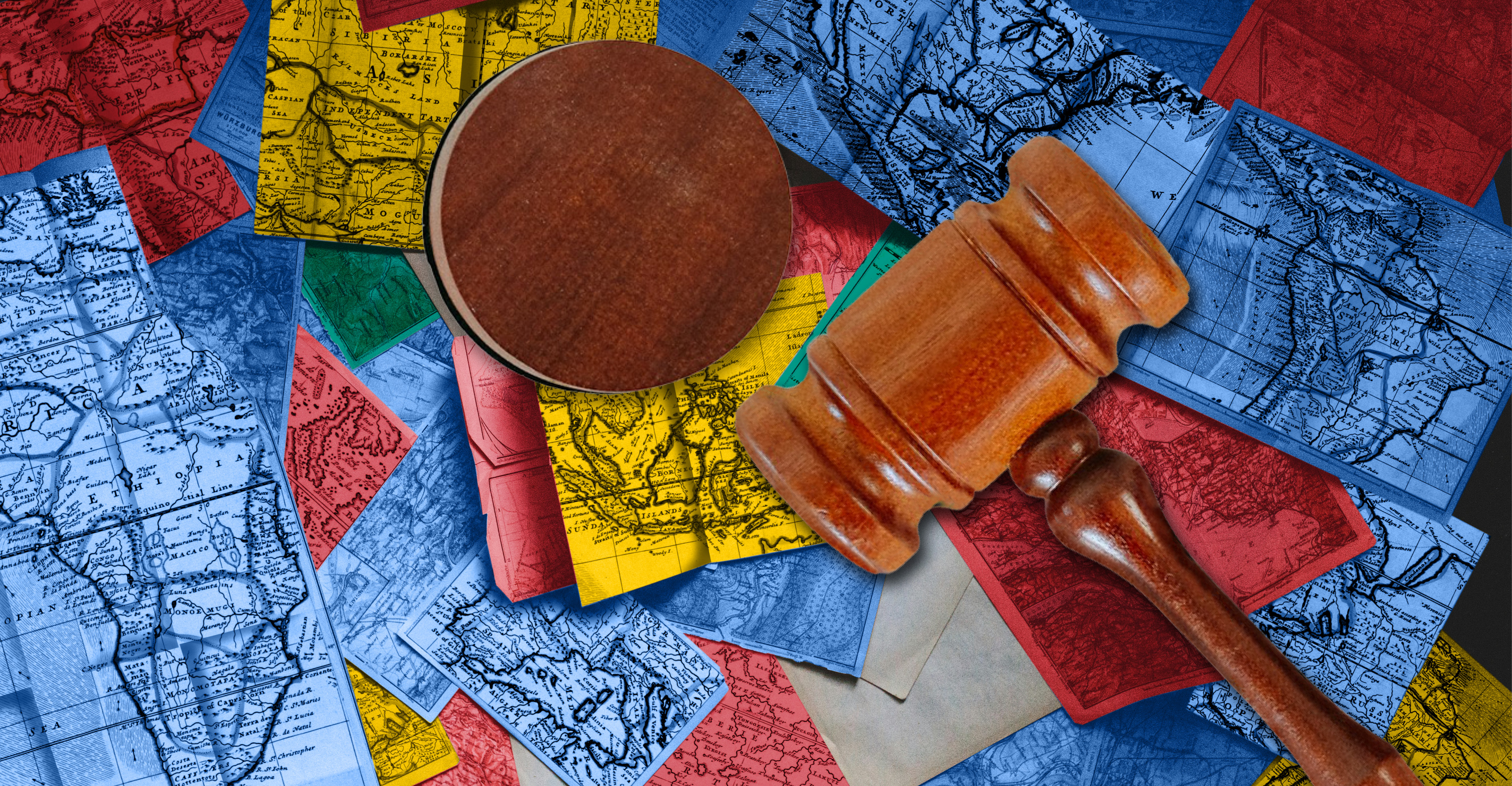 world maps and gavel