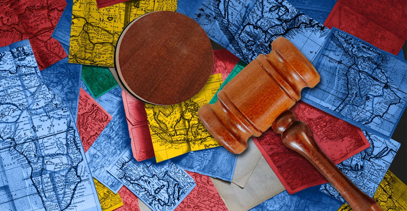 world maps and gavel