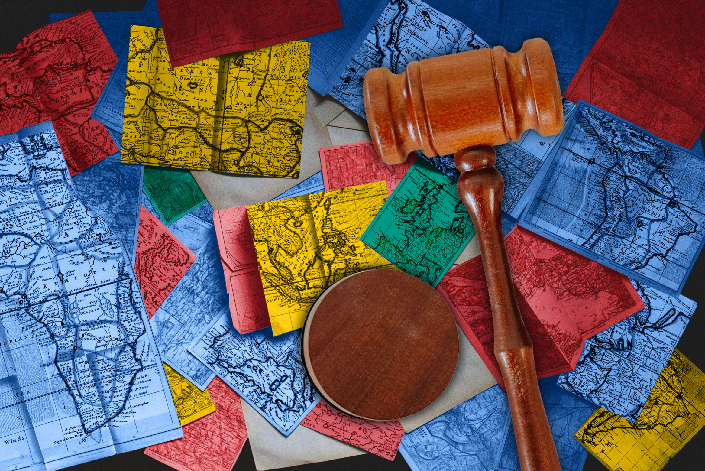 world maps and gavel