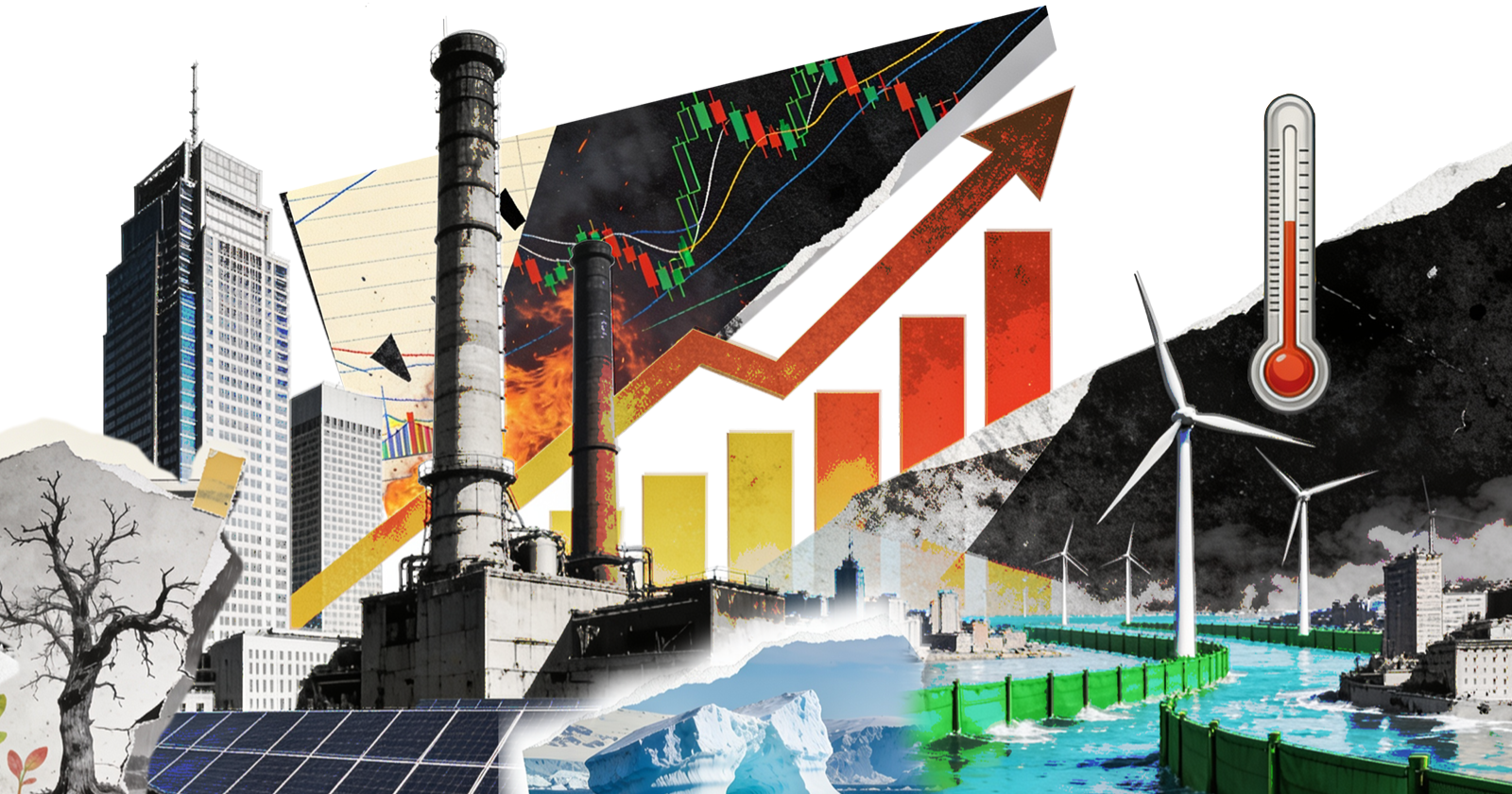 montage of climate related imagery, city and countryside