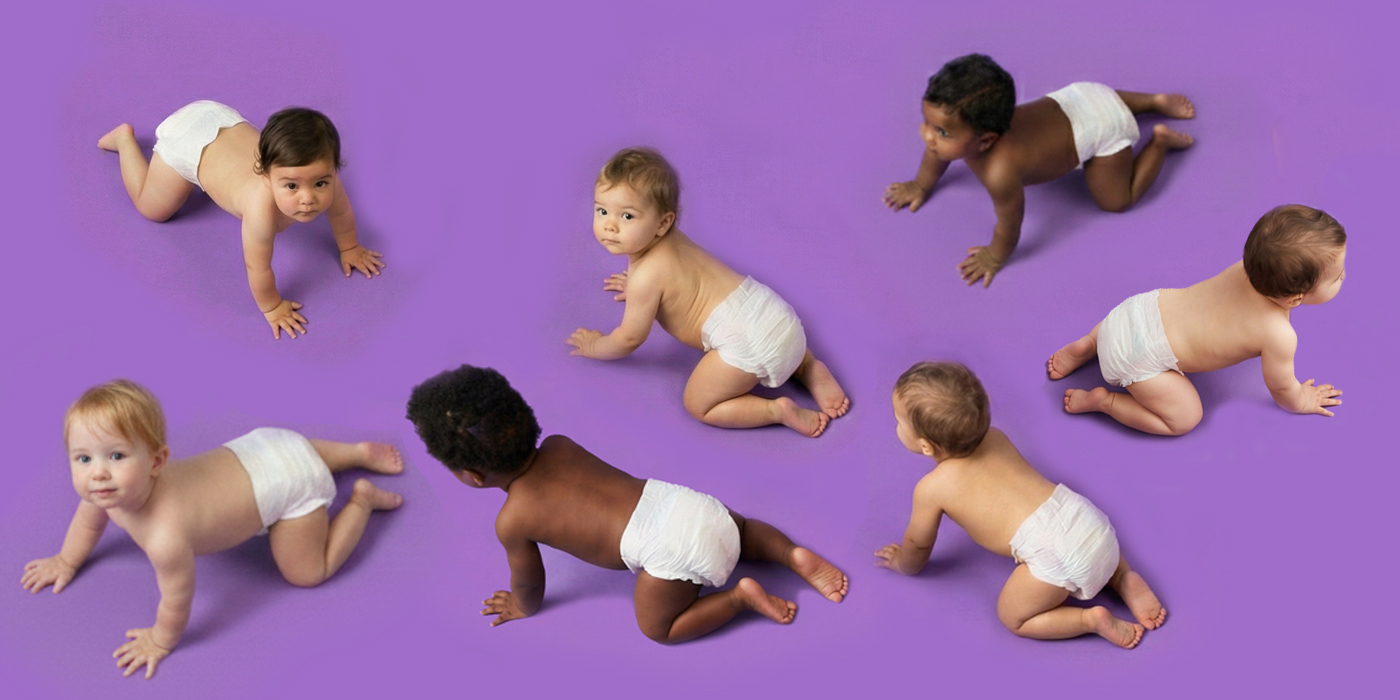 various babies on purple background