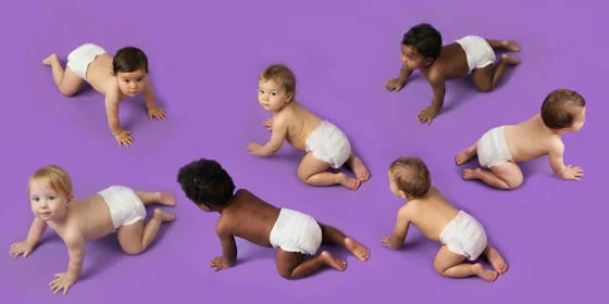 various babies on purple background