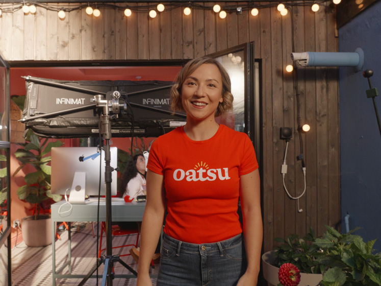 Lauren O'Donnell stands on set while filming an advert for her brand, Oatsu.