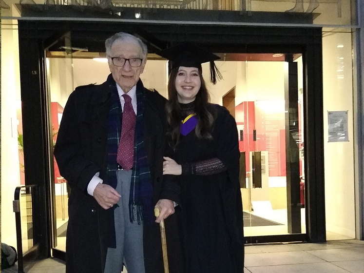 Sam Wainwright stands with his granddaughter, Iona, during her LSE graduation