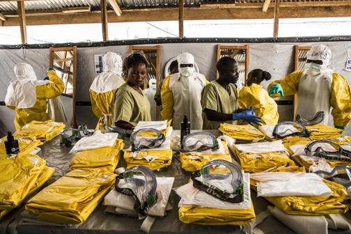 Health workers using PPE, DRC