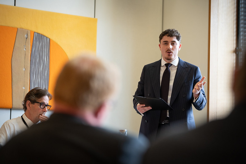 Competition Winner Alexander Minford presenting his essay