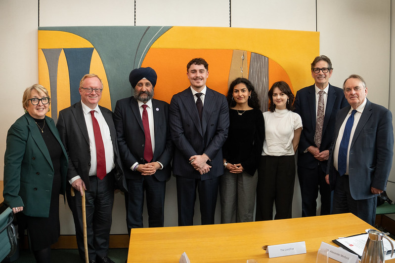 From left to right: Christine Jardine, MP, Luke Akehurst, MP, Gurinder Singh Josan, CBE, MP, Alexander Minford (Winner), Iman Shaikh (Runner-up), Kristýna Šimonová (Runner-up), The Lord Fox, The Lord Kirkhope