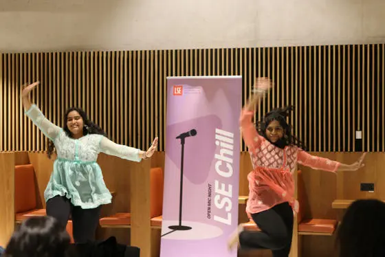 Two student Indian Classical Dancers performing