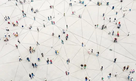 Aerial view of crowd connected by lines