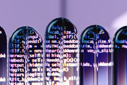 An image of multiple 3D shapes representing speech bubbles in a sequence, with broken up fragments of text within them.