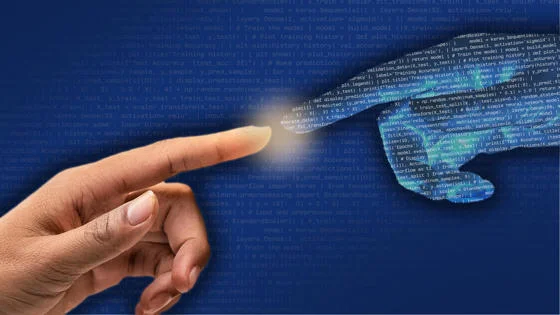 A human hand touching an AI hand