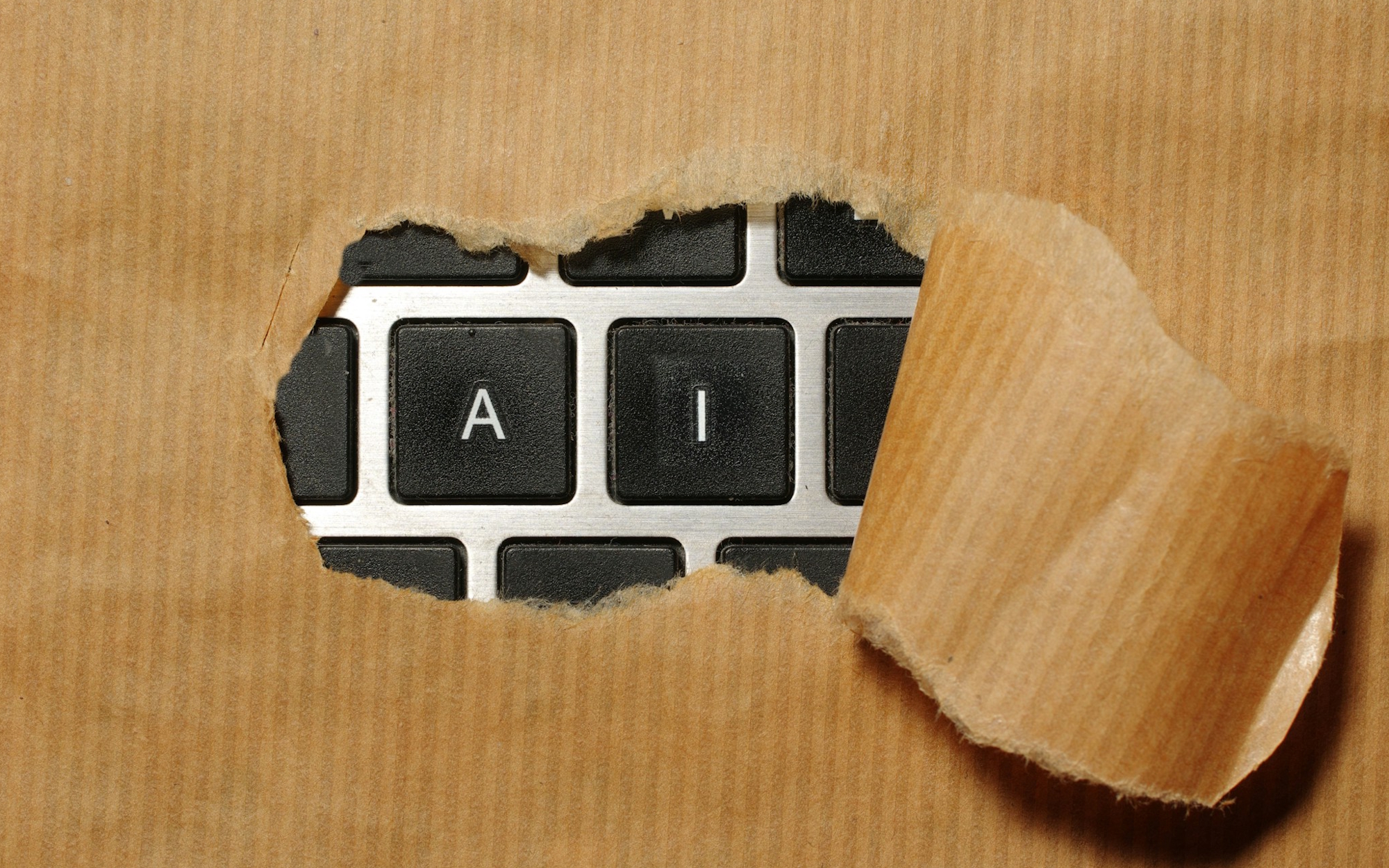 cardboard peeling back to show the letters AI