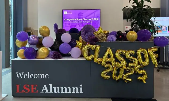 Alumni Centre desk decorated for graduation