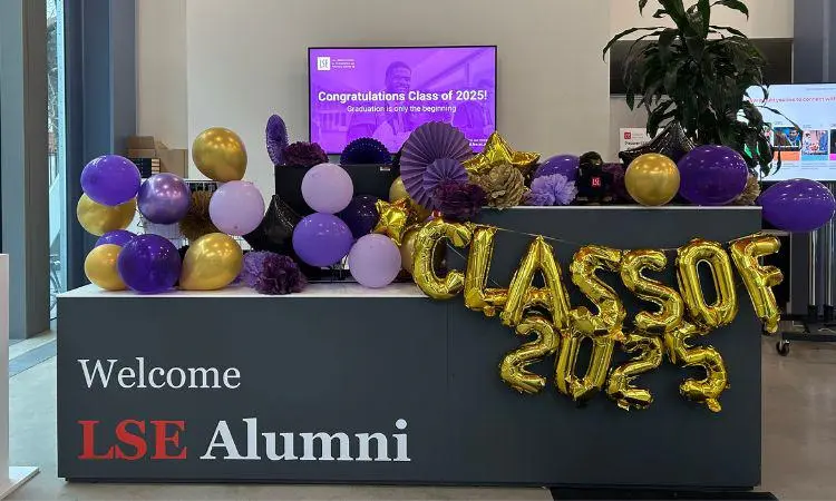 Alumni Centre desk decorated for graduation