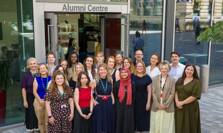 Group photo of the alumni engagement team outside the alumni centre
