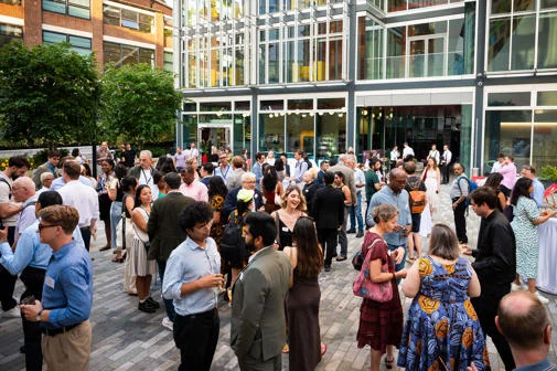 Alumni mingle in LSE plaza June 2025