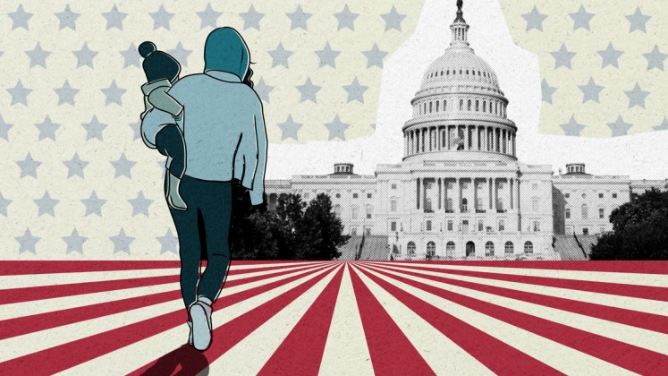 Graphic showing parent walking towards US Capitol Building