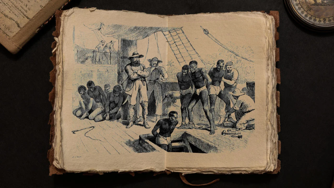 Illustration of a slave ship in an old book