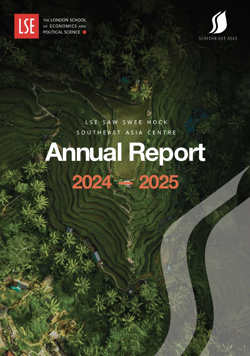 Annual report cover showing a bird eye view of tiered paddy fields.