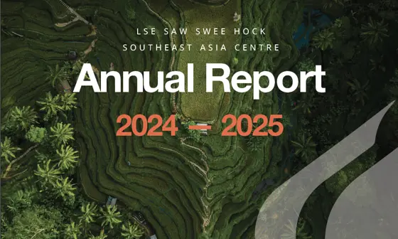 Annual report cover showing a bird eye view of tiered paddy fields.