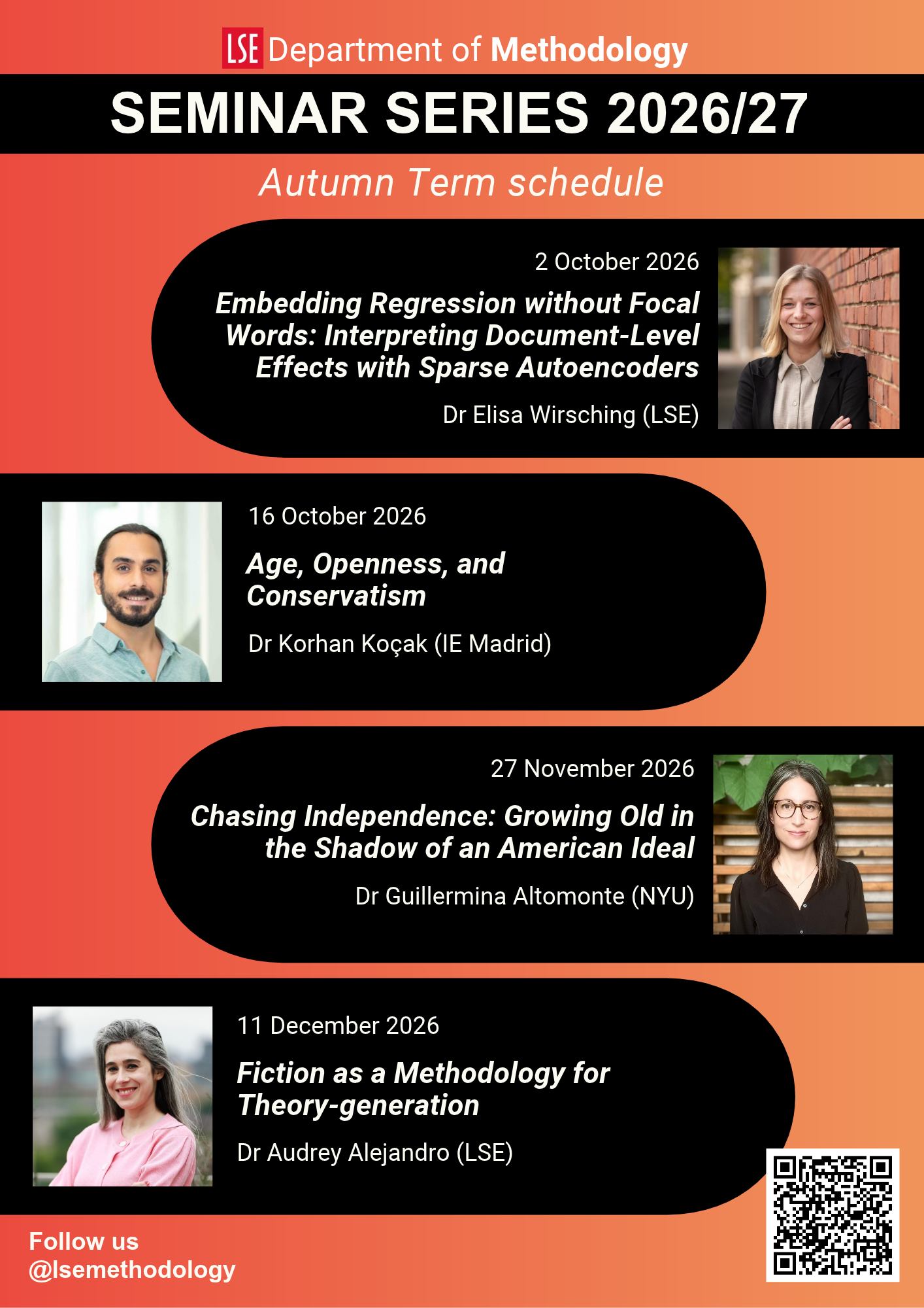 Poster for the Autumn Term Seminar Series in the Department of Methodology