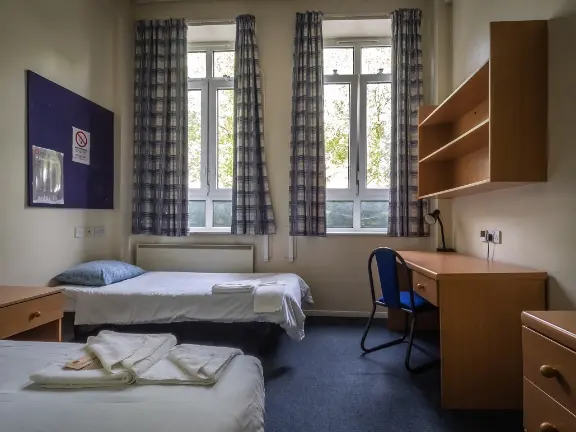 A twin bedroom in a hall of residence