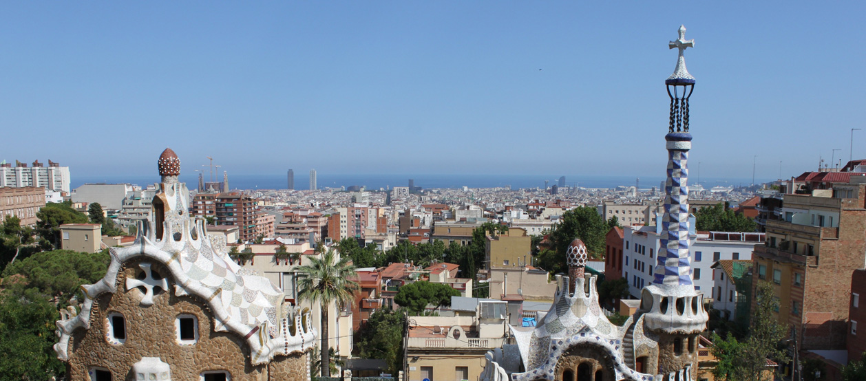 View of Barcelona overlooking some Gaudi buildings.