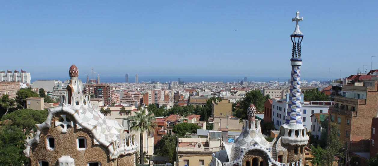 View of Barcelona overlooking some Gaudi buildings.