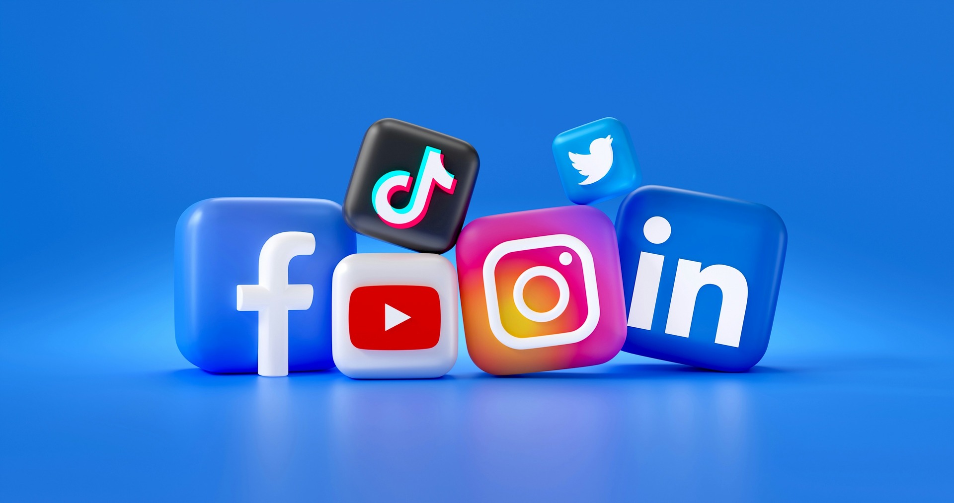 Social media icons on a blue background