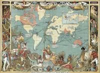 An elaborate map of the British Empire in 1886, marked in the traditional colour for imperial British dominions on maps