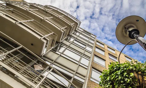 An upward looking view of Butler's Wharf Residence accommodation building