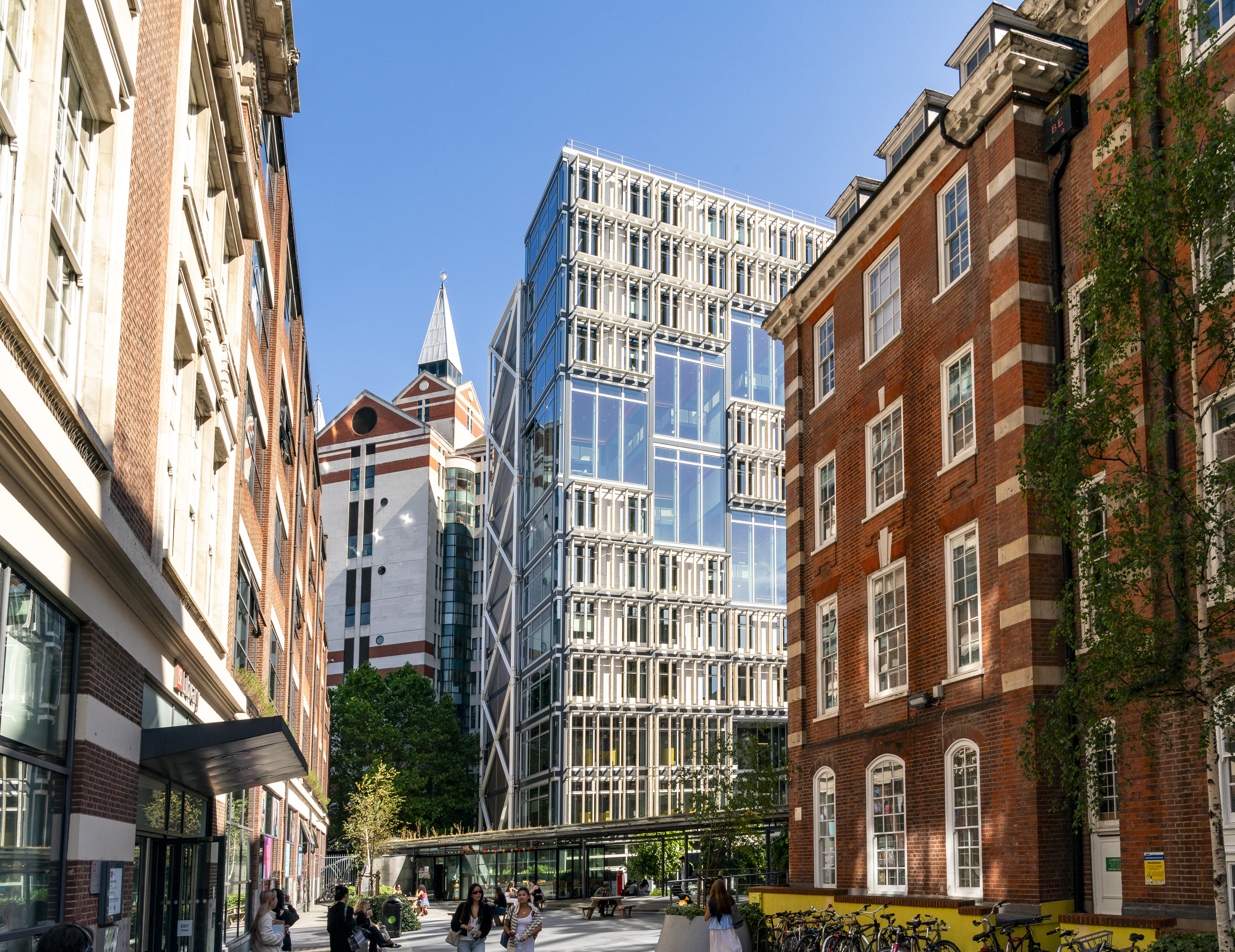 LSE campus buildings including the Centre Building and the library.