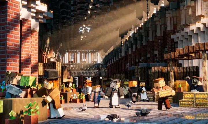 Characters from Minecraft Education game shopping in Covent Garden