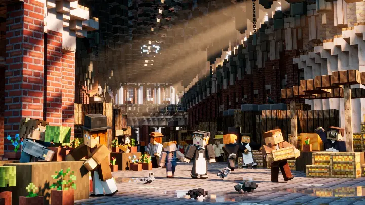 Characters from Minecraft Education game shopping in Covent Garden