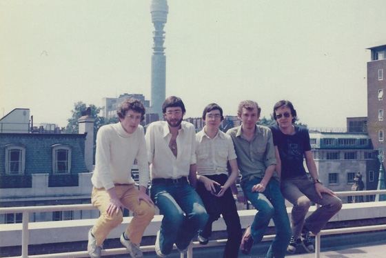 Peter Whitehead and his friends pose on on LSE roof terrace in the 1970s