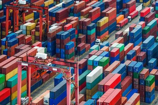 Colourful shipping containers at a port