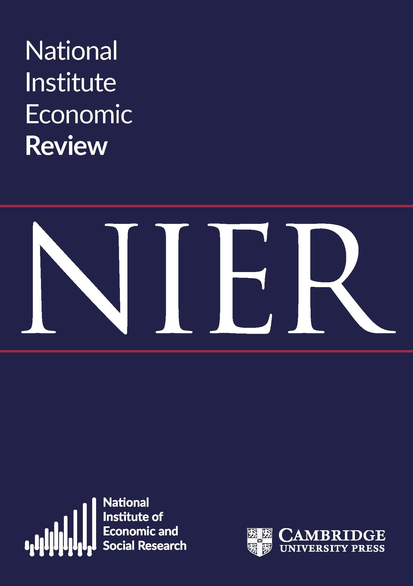 The dark blue cover of the NIER - National Institute Economic Review - journal.