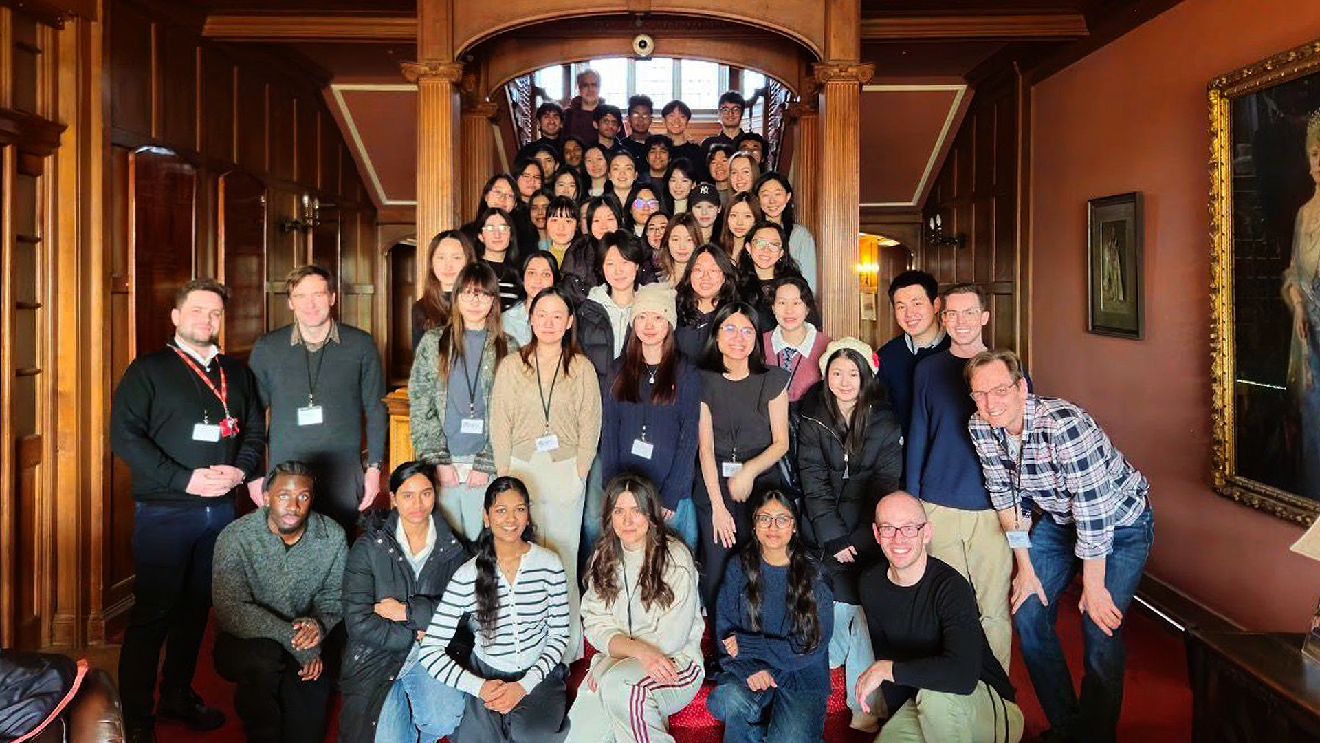 Department of Statistics undergraduate residential attendees in the lobby at Cumberland Lodge