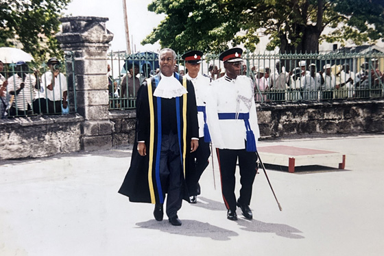 David Simmons wears official robes during a ceremony in Barbados