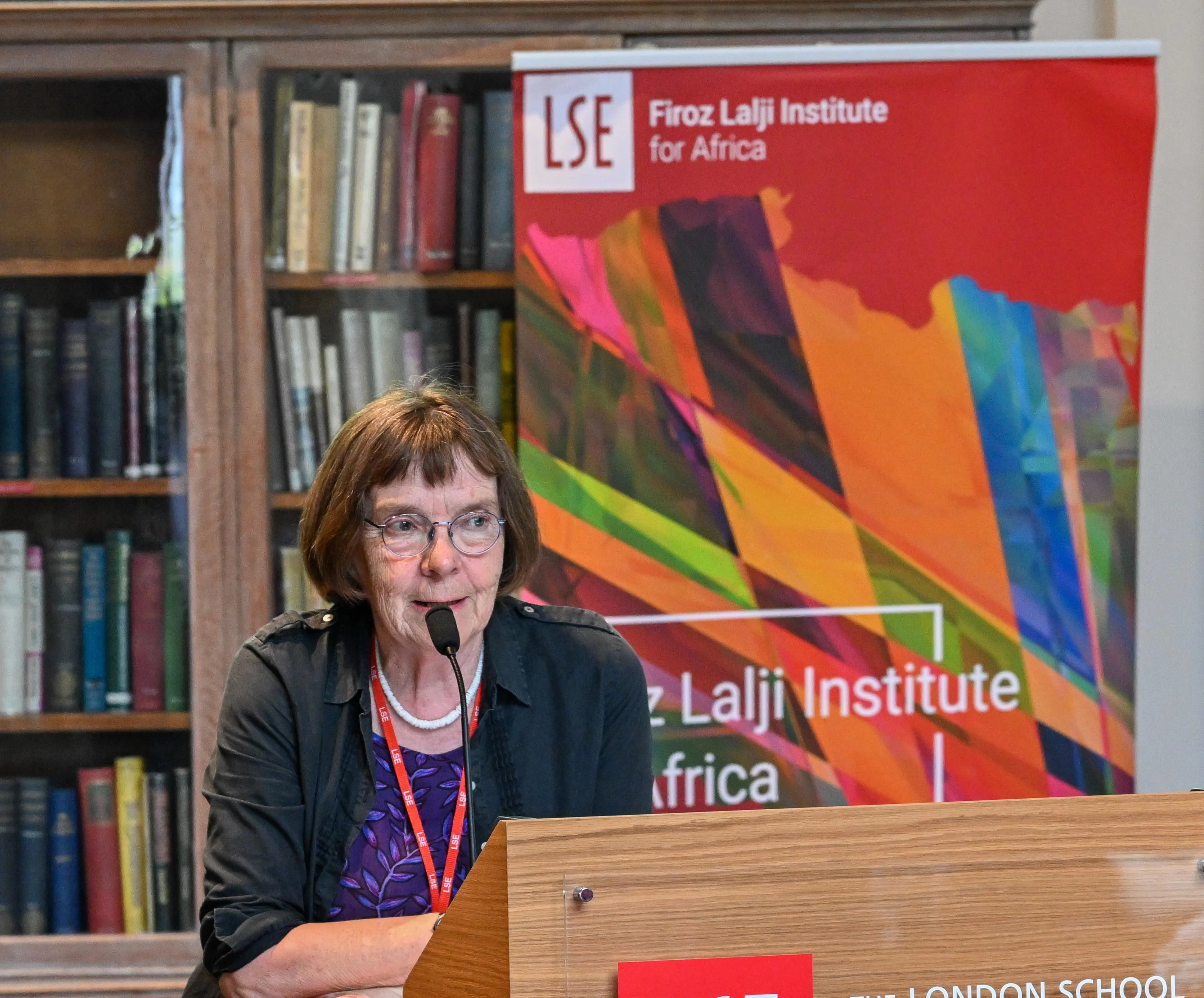 Deborah James giving a presentation in the Shaw Library at LSE