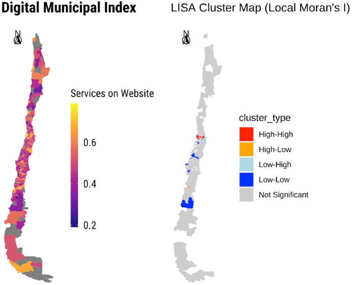 heatmap of Chile by digital municipal index