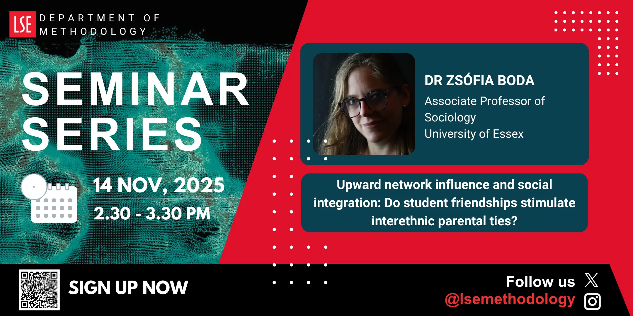 a poster advertising the seminar series with Dr Zsofia Boda