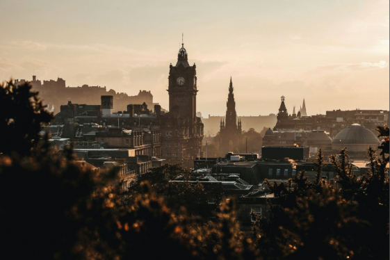 Autumnal silhouette of the Edinburgh skyline. 