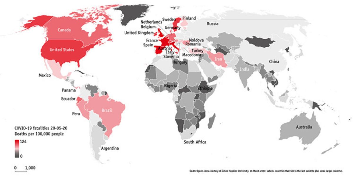 Map of COVID-19 fatalities 20-05-20