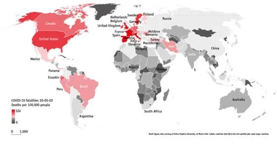 Map of COVID-19 fatalities 20-05-20